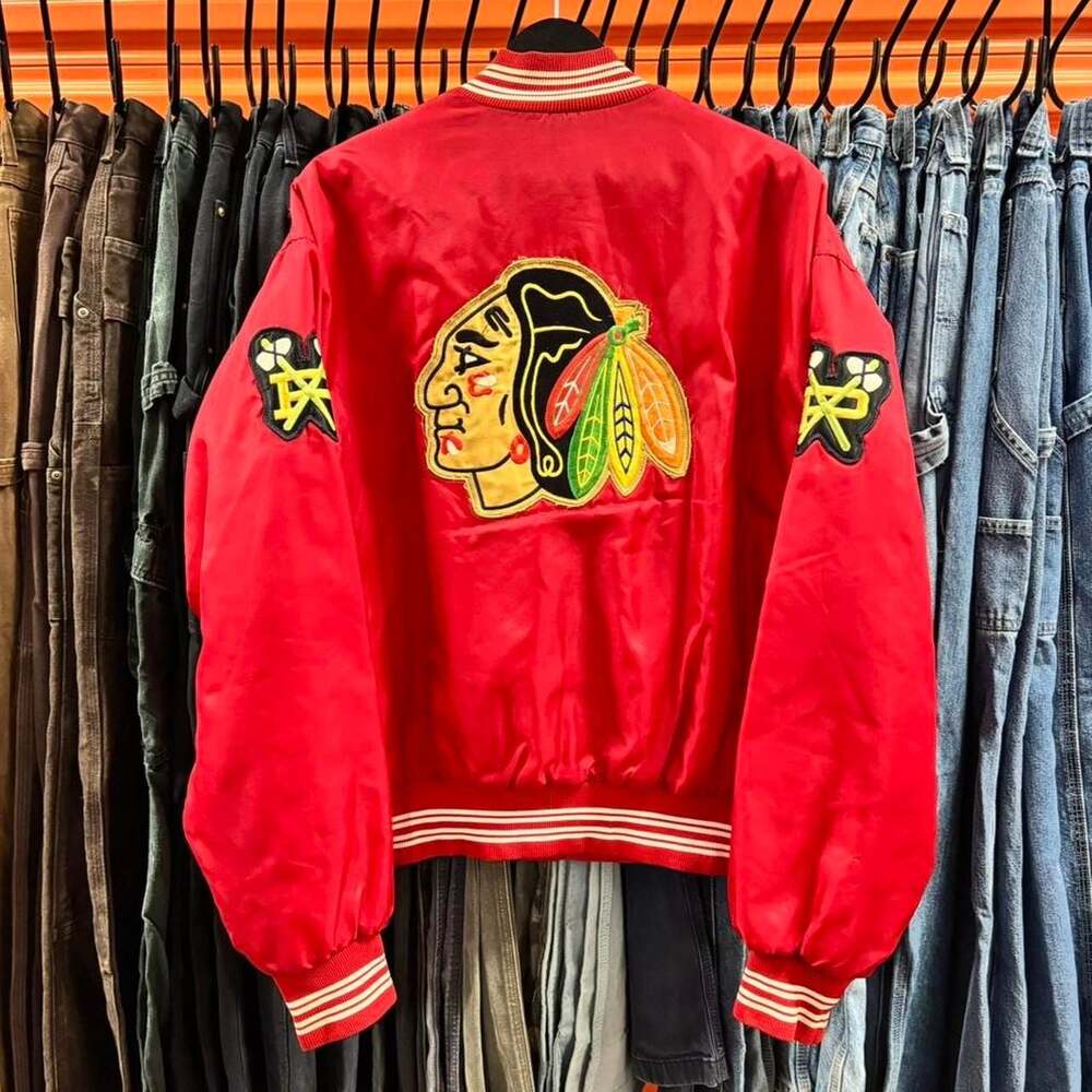 Vintage 80s Portland Winterhawks Satin Bomber Jacket West Wind XXL Red